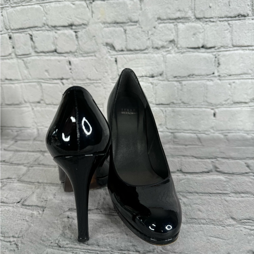 Stuart Weitzman Patent Leather Heels Size 7.5 Narrow Classic Black - Picture 7 of 12